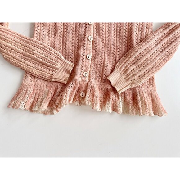 D&G DOLCE & GABBANA Pink Pointelle Knit Embellished Cardigan Sweater, Size XS - Picture 10 of 16